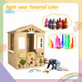 Wooden Playhouse For Kids Outdoor With Working Door, Windows, Mailbox, Bench, Flowers Pot Holder, 39