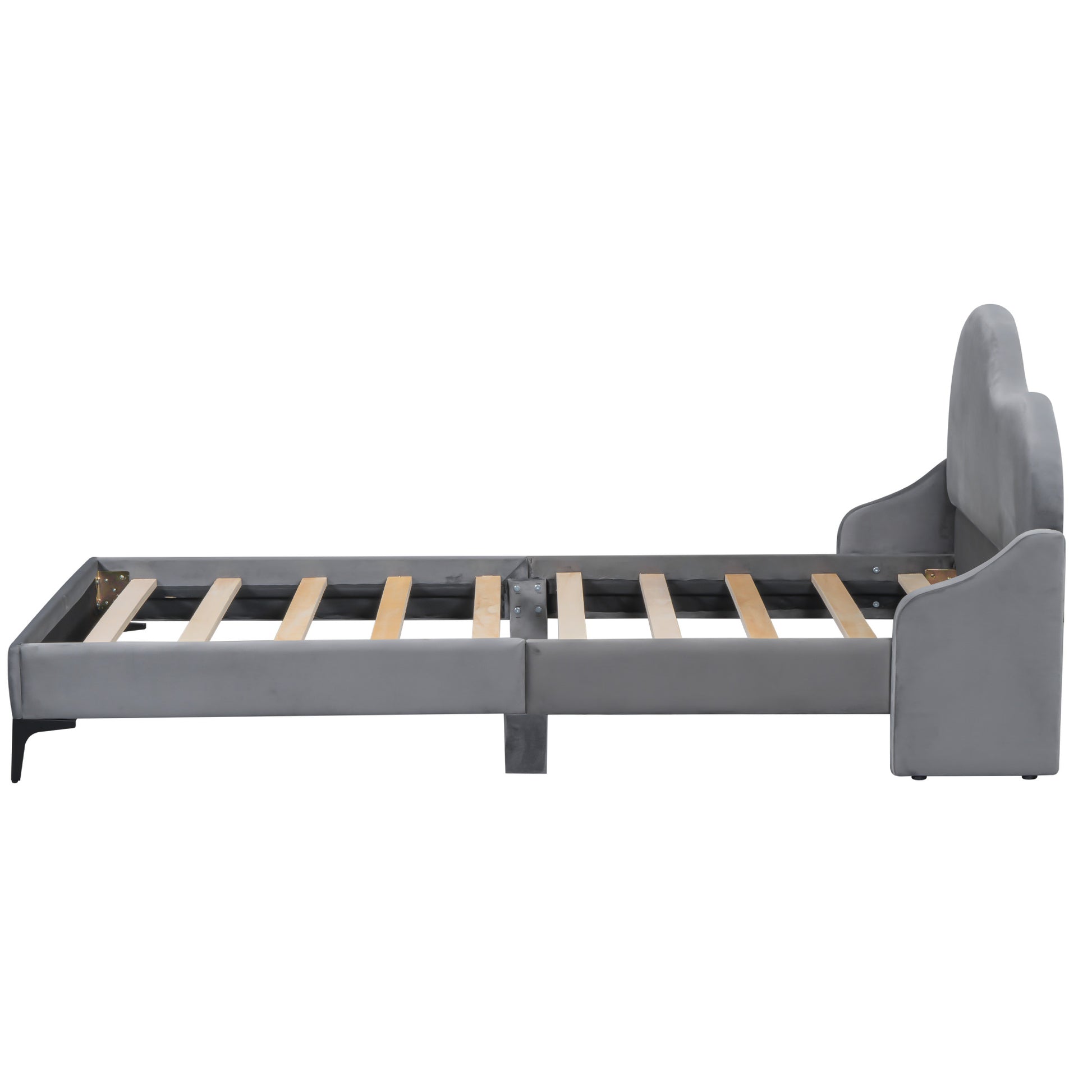 Twin Size Upholstered Platform Bed With Cloud Shaped Headboard, Gray Box Spring Not Required Twin Gray Bedroom Polyester Upholstered