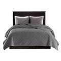 3 Piece Velvet Quilt Set Grey Full Queen Full Grey Cotton