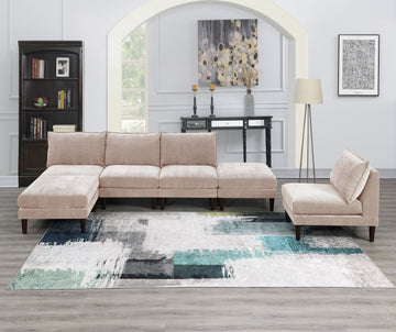 Modern Gorgeous 6Pcs Modular Set 4X Armless Chairs 2X Ottomans Living Room Furniture Blush Pink Morgan Fabric Couch Pink Primary Living Space Cushion Back Classic,Contemporary,Modern Modular