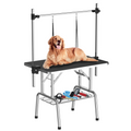 46 Inch Foldable Dog Grooming Table For Home With Adjustable Arm, Noose, Non Slip Surface, And Storage Mesh Tray Black Mdf Metal
