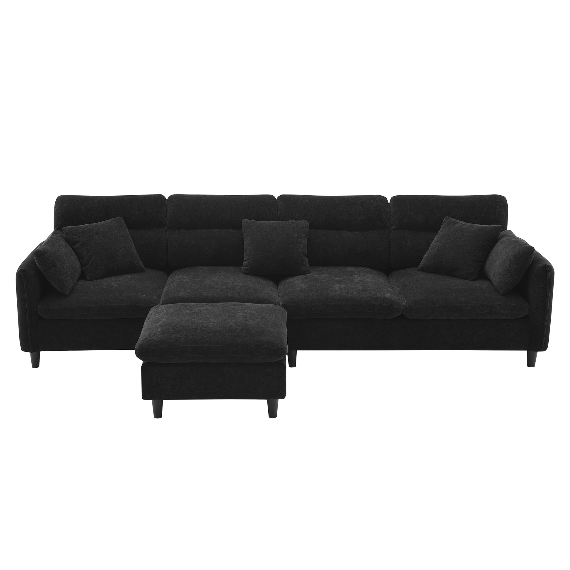 110*62" Modern Convertible Sectional Sofa,L Shaped Reversible Couch Set With Free Pillows,5 Seat Cloud Chenille Indoor Furniture With Ottoman For Living Room,Apartment,3 Colors Black Chenille 5 Seat