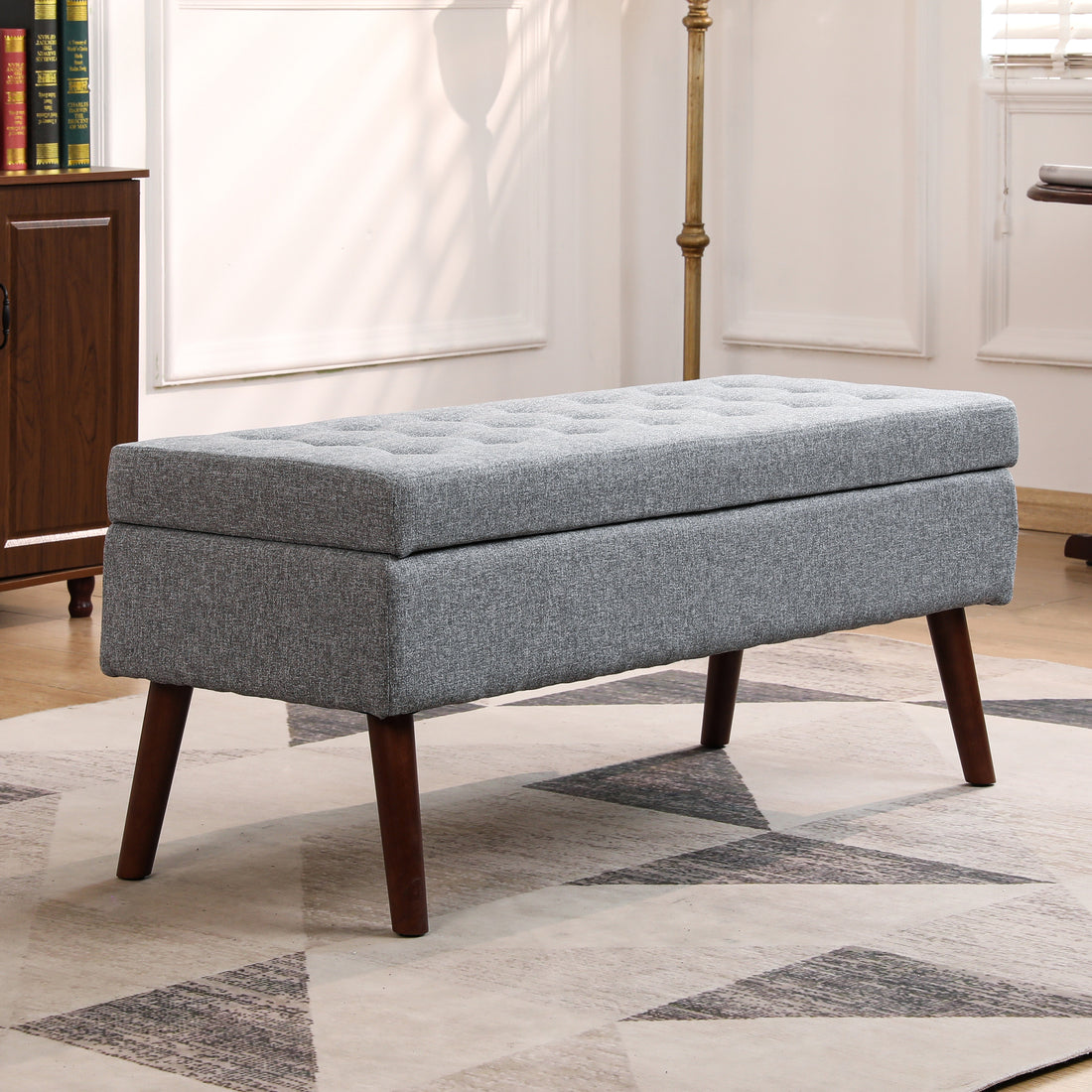 Storage Bench With Storage Bench For Bedroom End Of Bed Bench Foot Of Bed Bench Entryway Bench Storage Ottoman Bench 43.7" W X 18.1" D Grey Linen Bench Grey Flip Top Linen