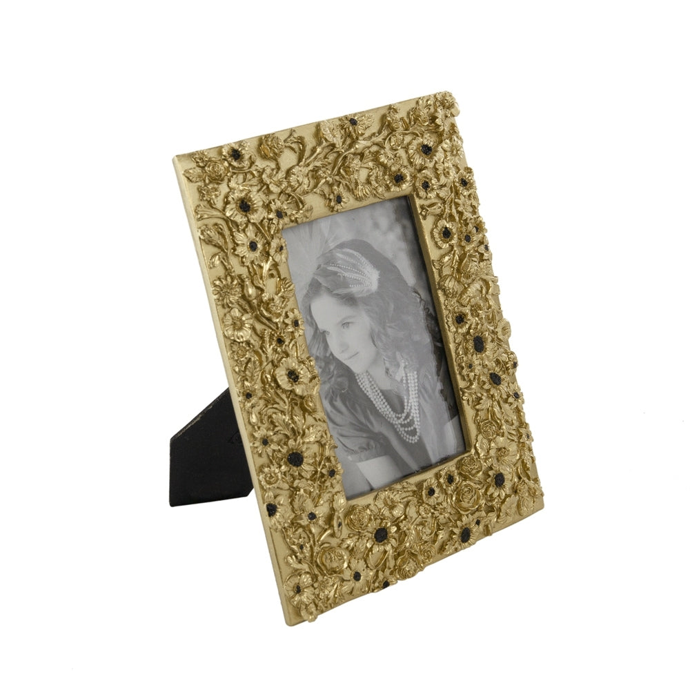 7.5X1X9.5" Vintage Gold Photo Frame With Flower Design Gold Black Antique,Art Deco,Luxury,Retro,Vintage Polyresin