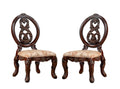 Traditional Brown Cherry 2Pcs Side Chairs Tan Fabric Seats W Welt Faux Wood Carved Details Solid Wood Dining Room Furniture Brown,Tan Brown Dining Room Luxury,Traditional,Vintage Dining Chairs