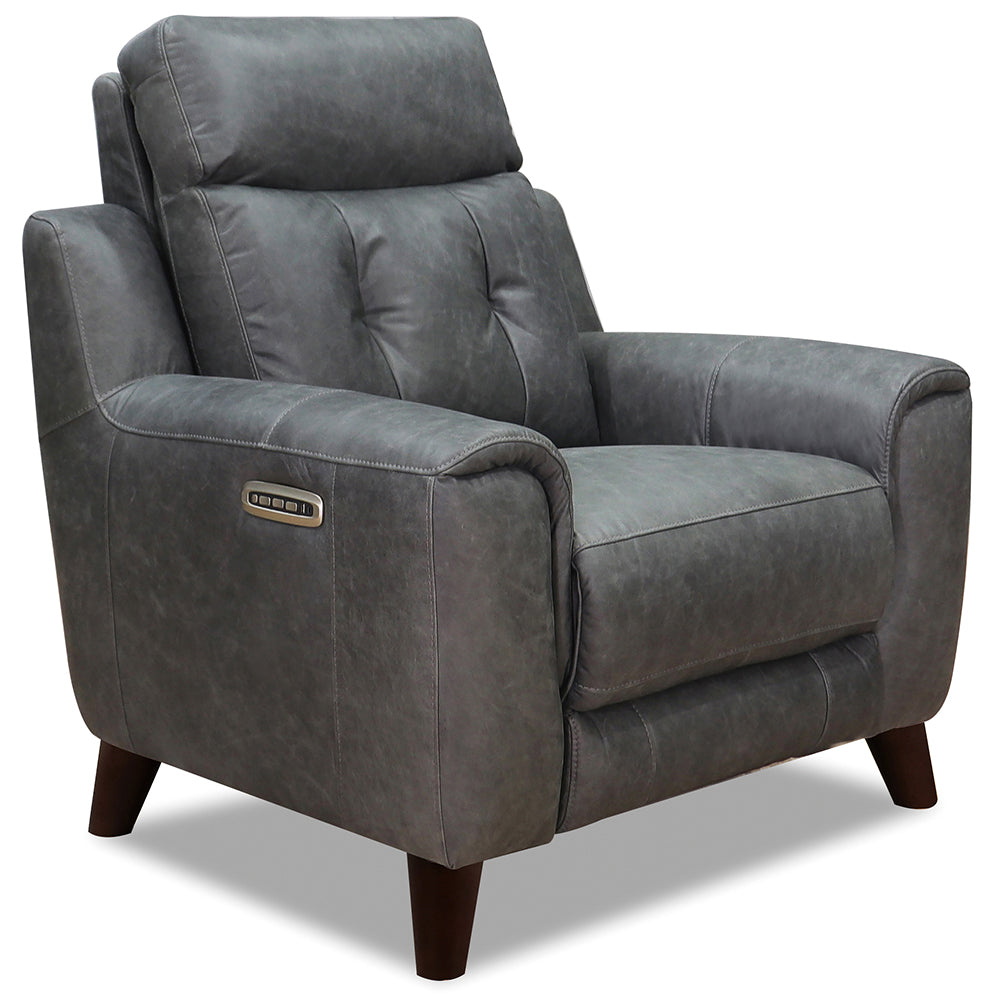 Torino Power Headrest, Lumbar, Zero Gravity Waxy Pull Up Leather Recliner Grey Ash Memory Foam Genuine Leather