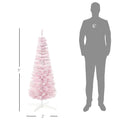 Homcom 5' Snow Flocked Artificial Pencil Christmas Tree, Slim Xmas Tree With Realistic Branches And Plastic Base Stand For Indoor Decoration, Pink Pink Plastic