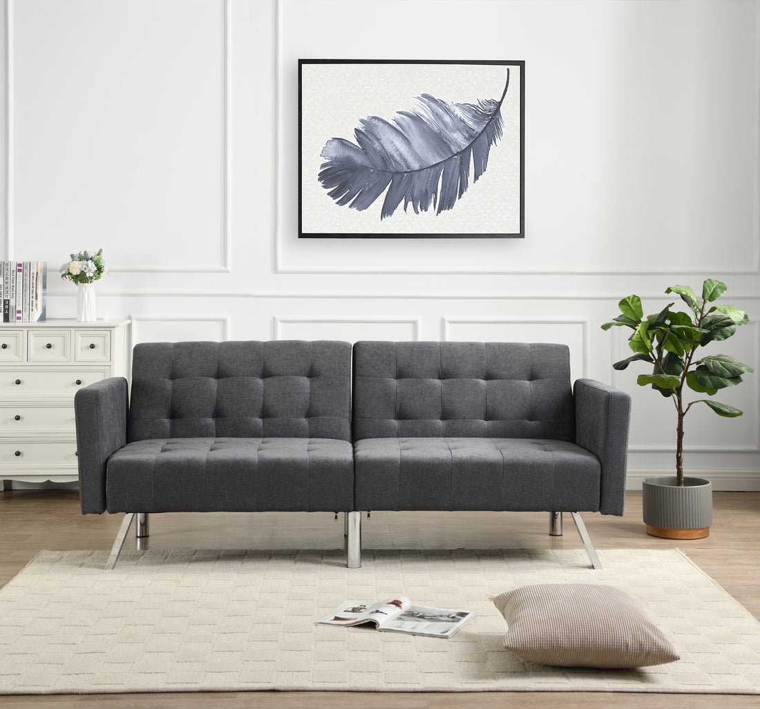 Sofa Bed Convertible Folding Dark Grey Lounge Couch Loveseat Sleeper Sofa Armrests Living Room Bedroom Apartment Reading Room Dark Gray Linen 2 Seat