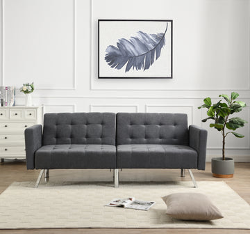 Sofa Bed Convertible Folding Dark Grey Lounge Couch Loveseat Sleeper Sofa Armrests Living Room Bedroom Apartment Reading Room Dark Gray Linen 2 Seat