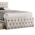 Nek Wood Twin Size Upholstered Bed With Trundle, Tufted, Taupe Burlap Frame Twin Taupe Mdf