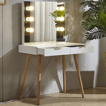 Wooden Vanity Table Makeup Dressing Desk With Led Light,Dressing Table With Usb Port,White White Solid Wood Mdf