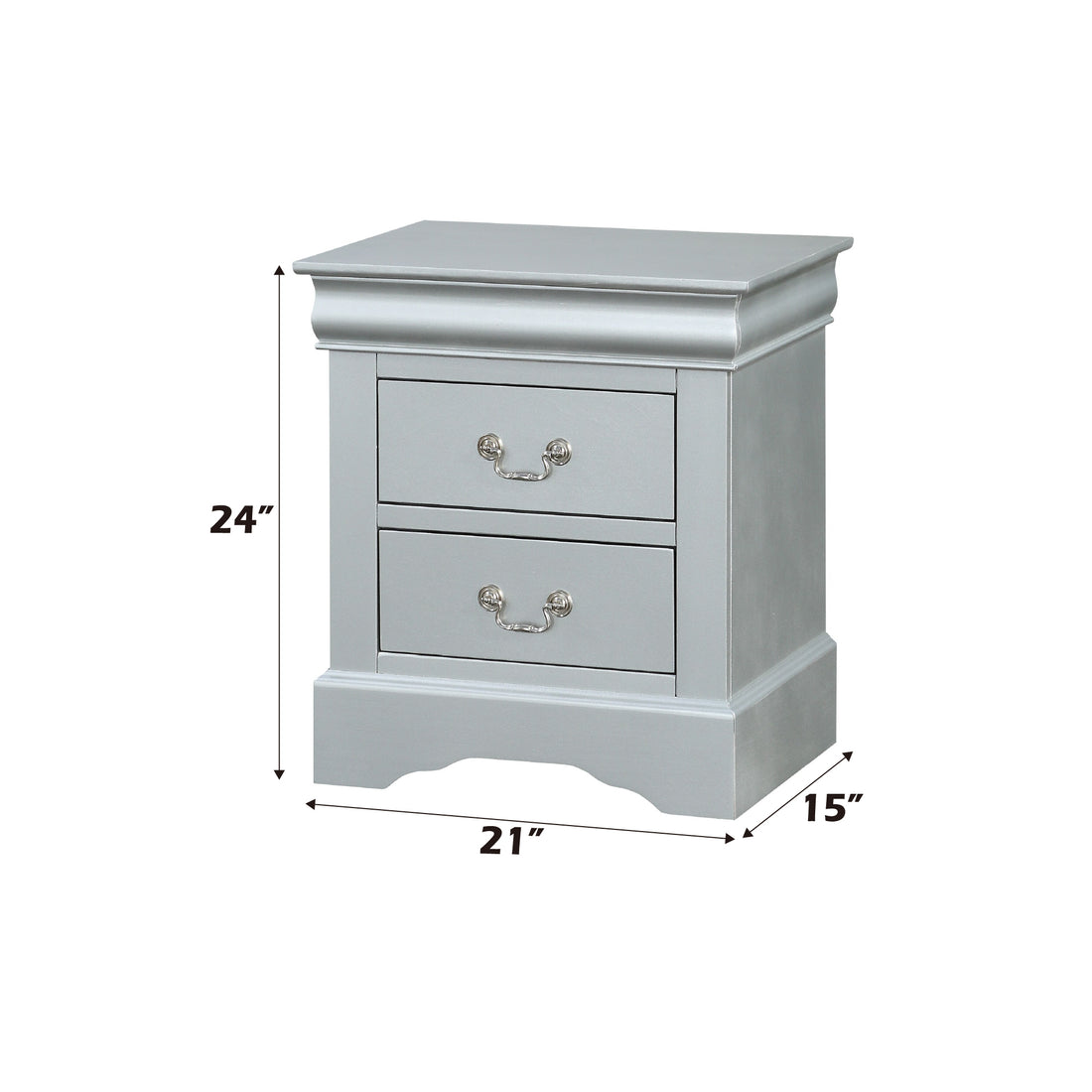 Louis Philippe Platinum Finish Nightstand Silver Grey Synthetic Wood