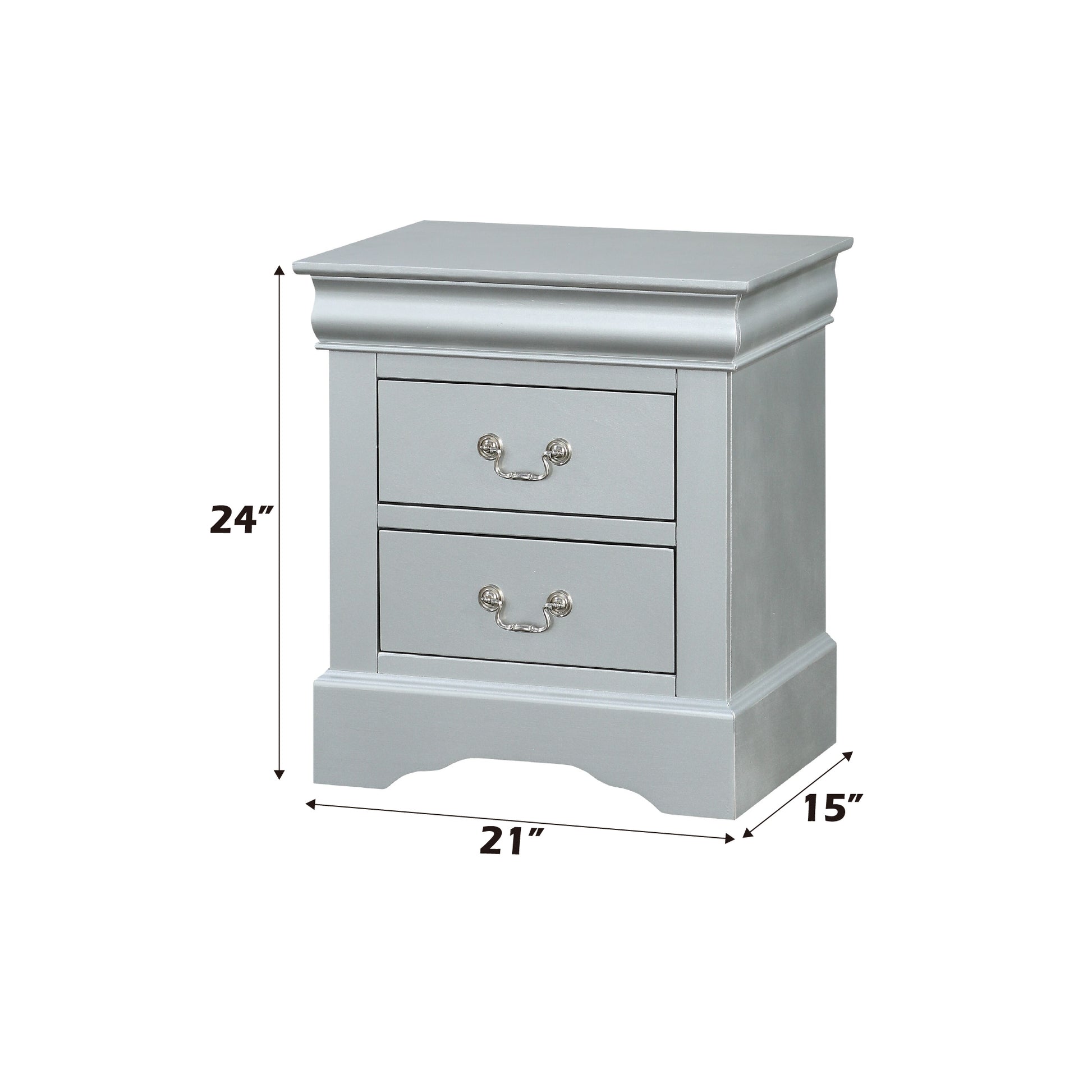 Louis Philippe Platinum Finish Nightstand Silver Grey Synthetic Wood