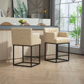 Coolmore Counter Height Bar Stools Set Of 2, Modern Barrel Bar Stool With Backrest And Arms, Black Metal Frames, Upholstered Bar Stools For Kitchen Island, Pub, Club Khaki Foam Pu Leather