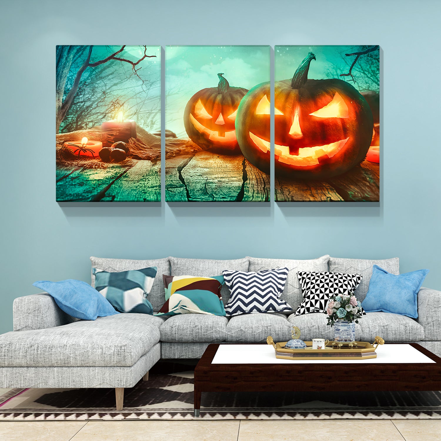 3 Pcs Halloween Pumpkin Wall Decoration Painting Gift Posters Home Decoration Wall Art Pictures Hd Canvas Print,Stretched And Framed Ready To Hang 2840Inch Thickness 1.5Inch Rectangle Wrapped Canvas Multicolor Halloween Large 33In 40In Painting Prints