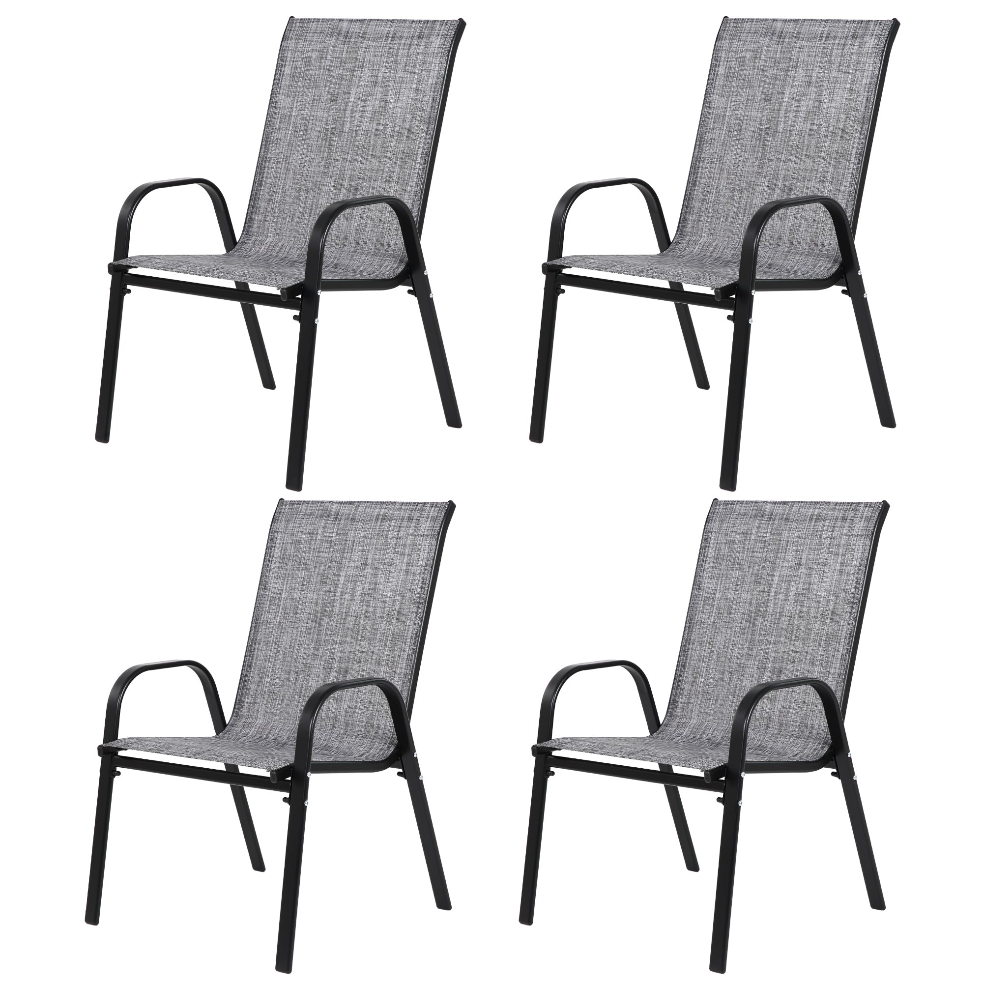 4 Piece Patio Chairs, Outdoor Camping Chairs Withtextilene Fabric, Set Of 2 Garden Chairs With Armrest High Backrest For Garden Patio Pool Beach Yard Space Saving Grey Grey Steel