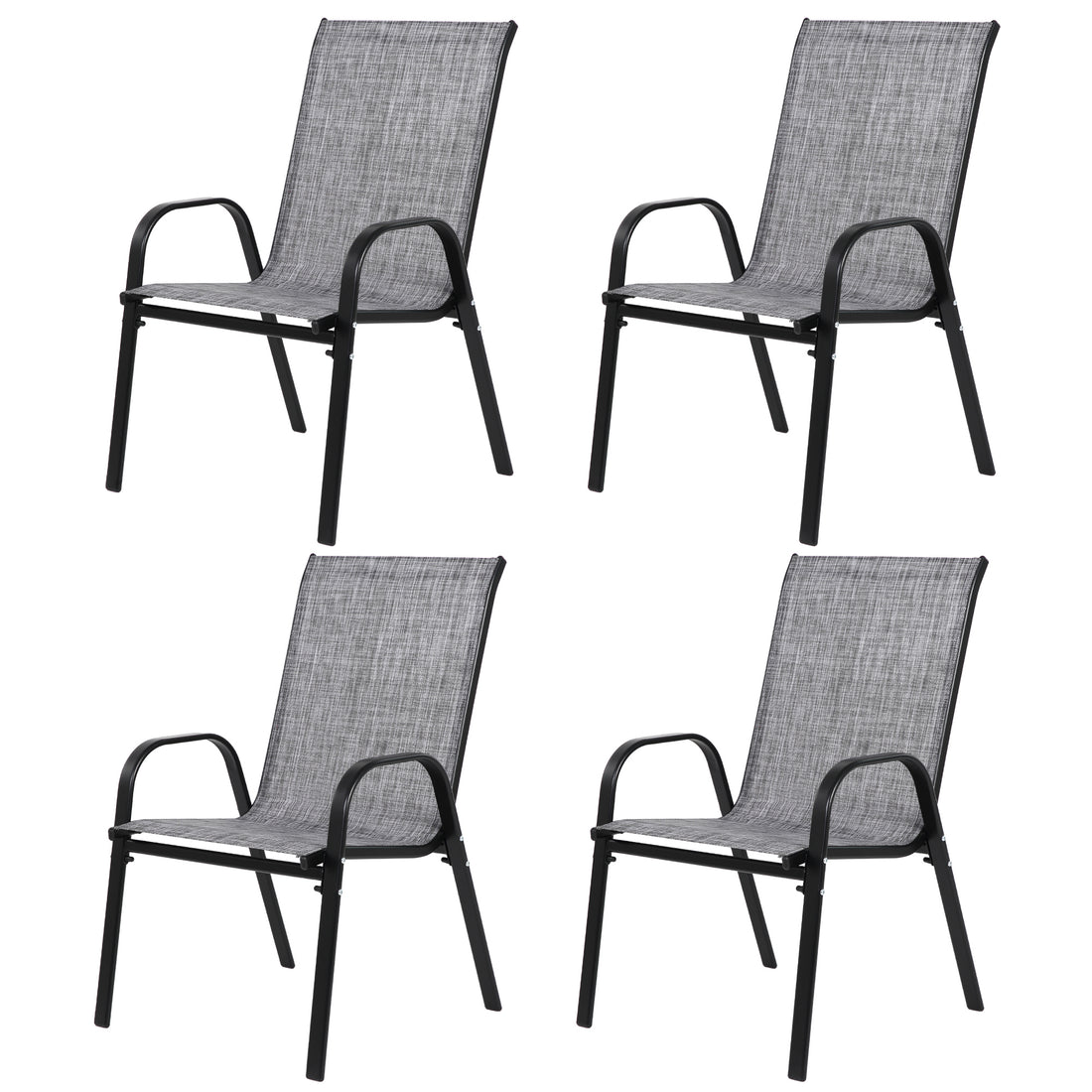 4 Piece Patio Chairs, Outdoor Camping Chairs Withtextilene Fabric, Set Of 2 Garden Chairs With Armrest High Backrest For Garden Patio Pool Beach Yard Space Saving Grey Grey Steel