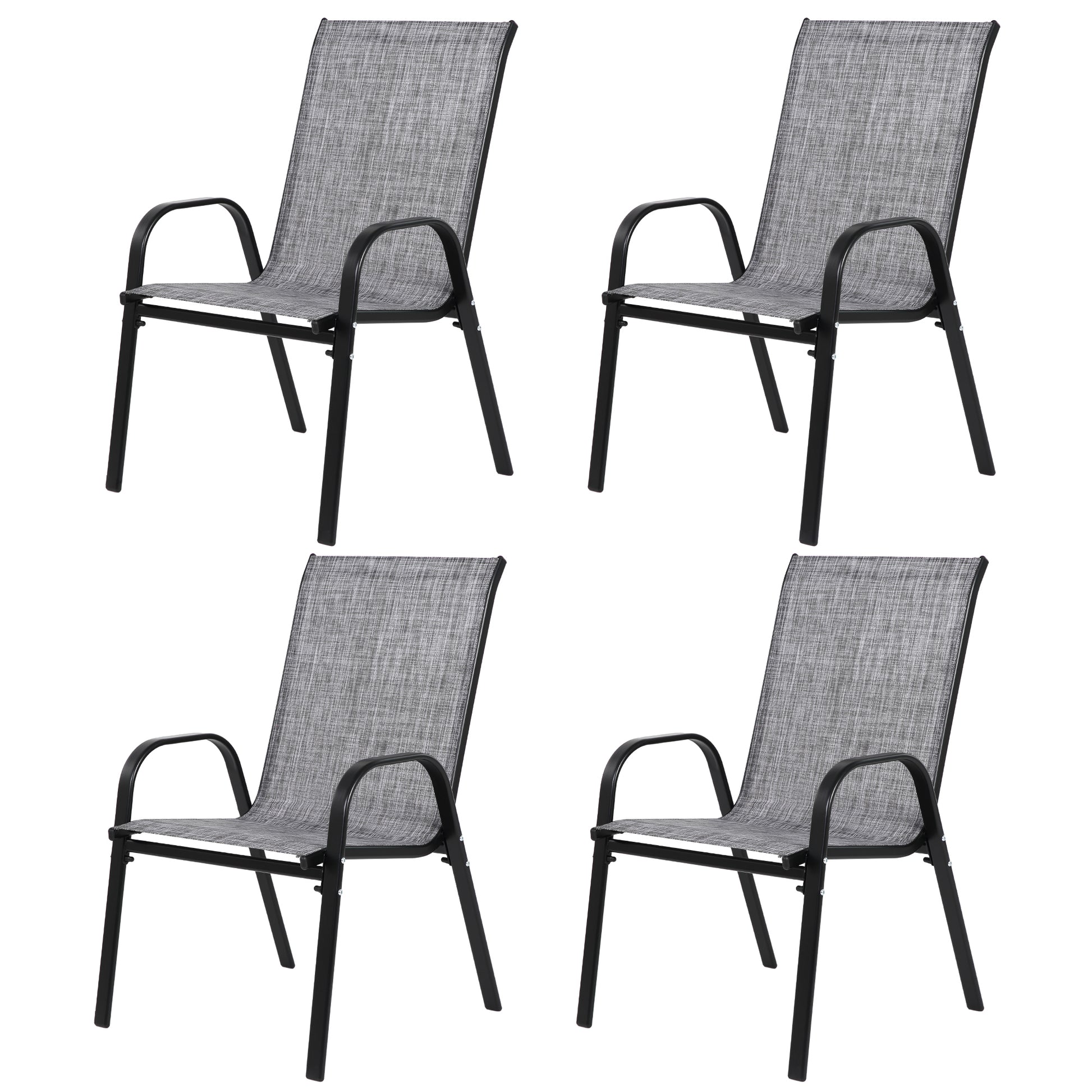 4 Piece Patio Chairs, Outdoor Camping Chairs Withtextilene Fabric, Set Of 2 Garden Chairs With Armrest High Backrest For Garden Patio Pool Beach Yard Space Saving Grey Grey Steel