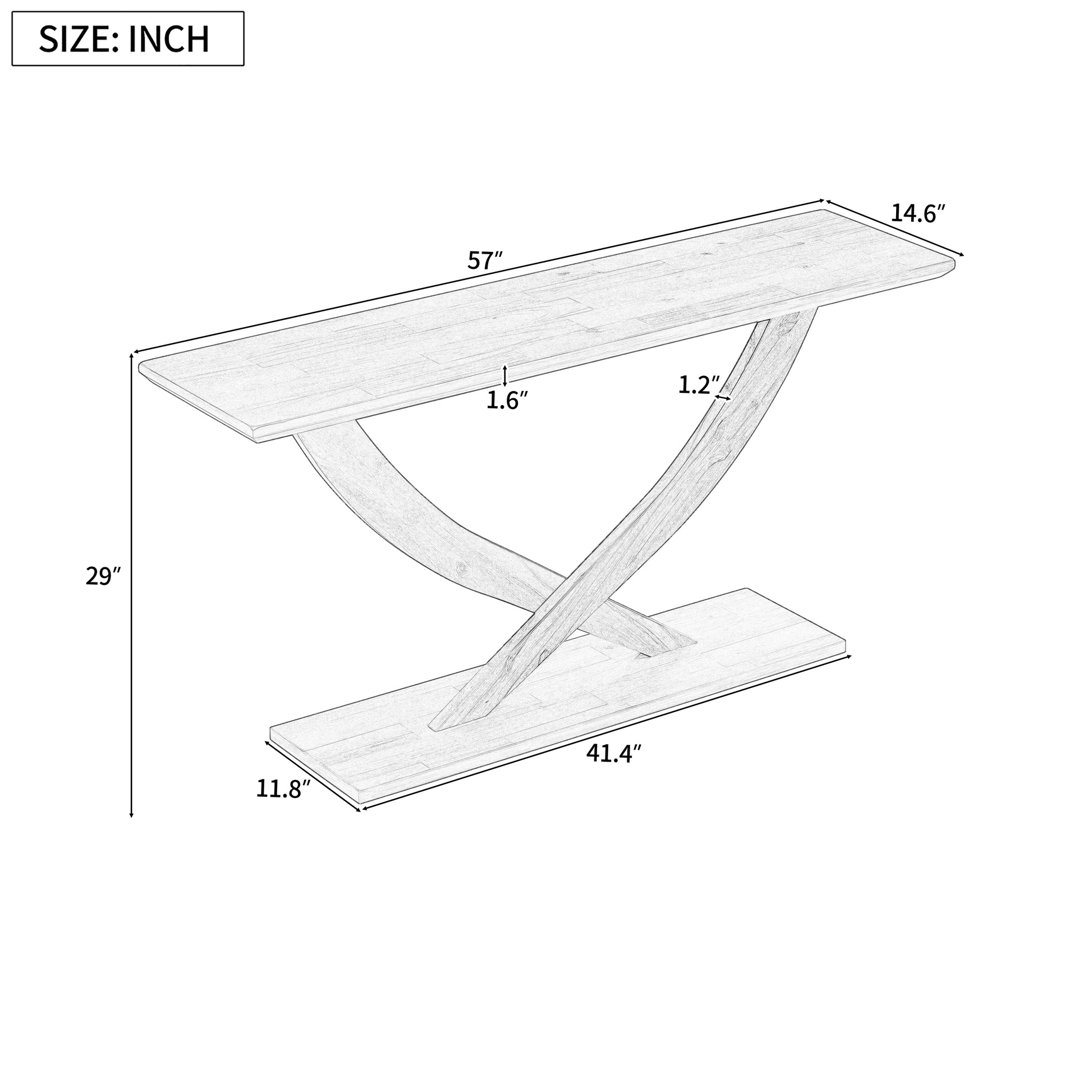 Mirod 57'' Modern Rustic Console Table With Cross Leg Design,Sturdy Construction And Large Surface Space,Perfect For Living Room Or Bedroom Brown Mdf Acacia