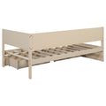 Twin Size Wood Daybed With 2 Drawers And Guardrail, Beige Beige Solid Wood Mdf