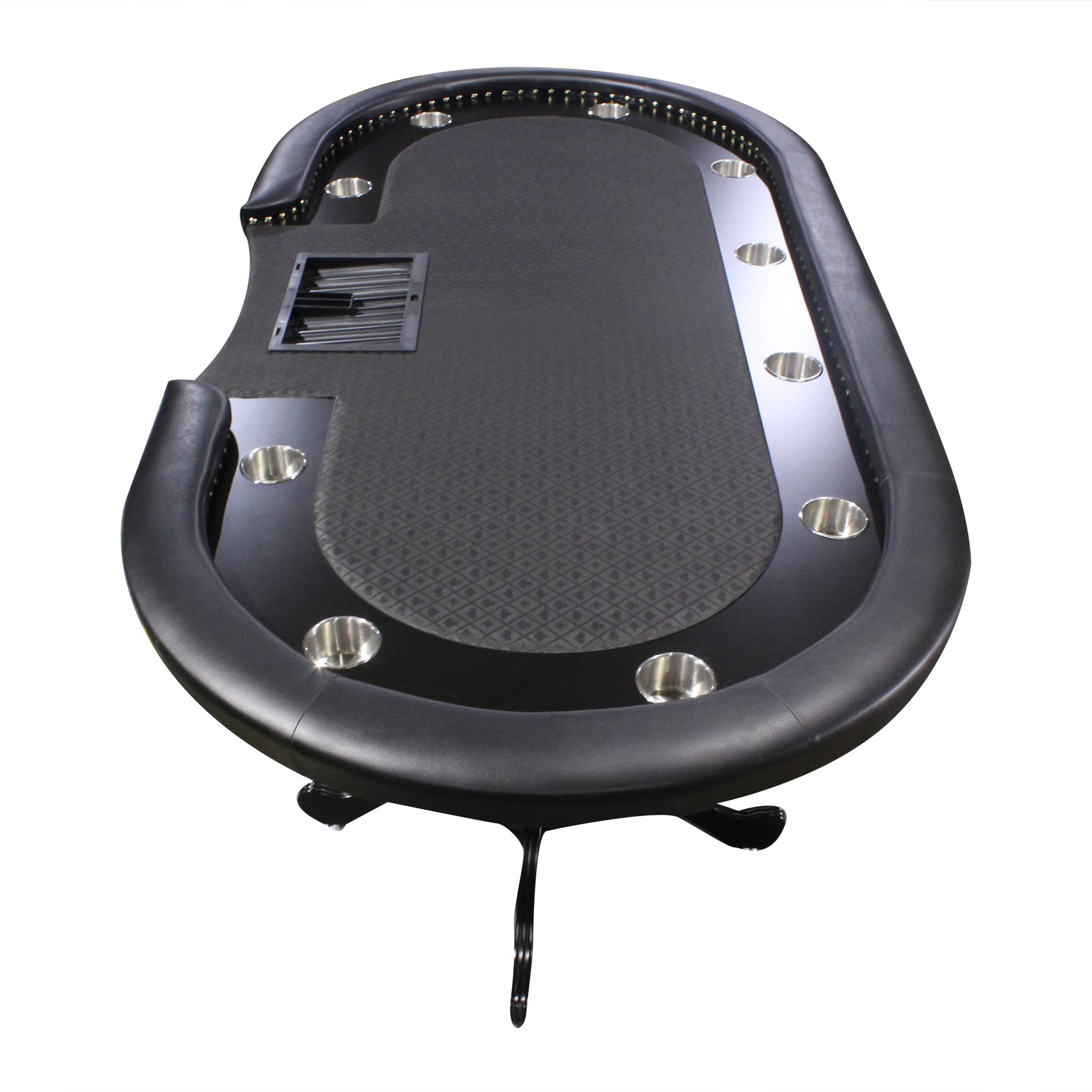 96" Poker Table For 10 Players Casino Game Texas Hold'Em Premium Oval With Round Stud Rivet Decorate Waterproof Cloth Chip Tray Cup Holders Black Primary Living Space Modern Plastic,Tech Cloth,Wood