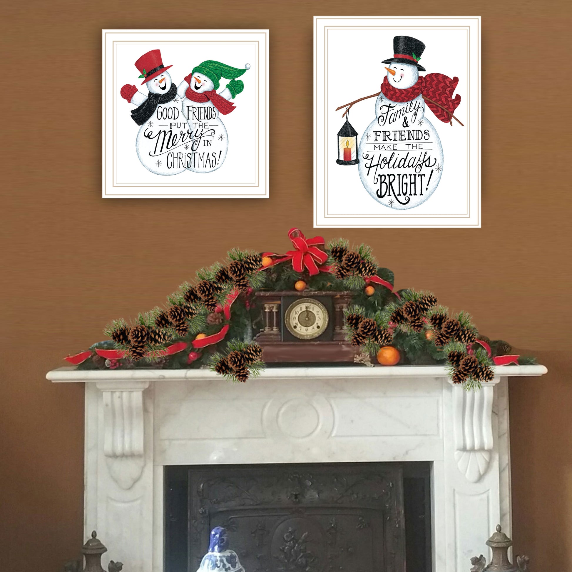 2 Piece Vignette Good Friends Snowman White Framed Wall Art For Living Room, Bedroom Wall Art Print For Home Decor By Deb Strain Multicolor Wood Paper