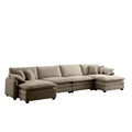 Over Size U Shape Corduroy Sofamodern Upholstered 4 Seater Sofa With 2 Ottomans, Premium Soft Corduroy Fabric Sofa Camel Corduroy 4 Seat