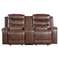 Luxurious Living Room Furniture 2Pc Reclining Sofa Set Brownfaux Leather Upholstery Center Drop Down Cup Holders, Power Outlets, Usb Ports, Diamond Pattern Stitching Brown Faux Leather Wood Primary Living Space Luxury,Modern Solid Wood 5 Seat