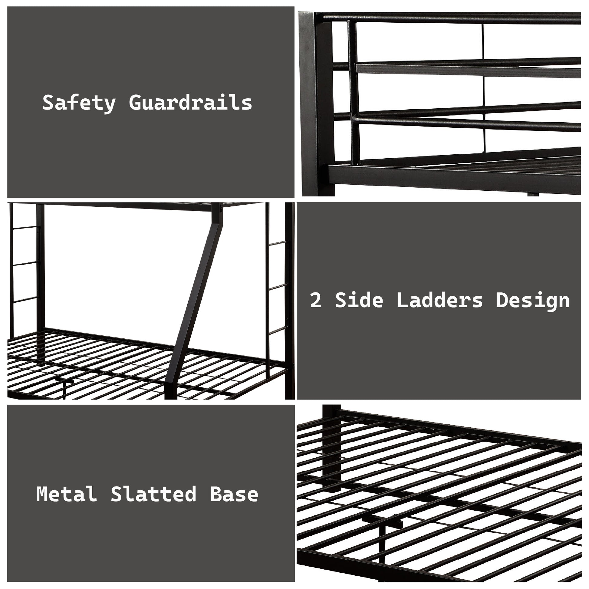 Limbra Sandy Black Finish Twin Xl Queen Bunk Bed Black Metal