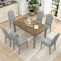 7 Piece Farmhouse Dining Set Classic Rustic Table And 6 High Back Design Chairs For Dining Room, Kitchen Brown Gray Brown Gray Solid Wood Mdf