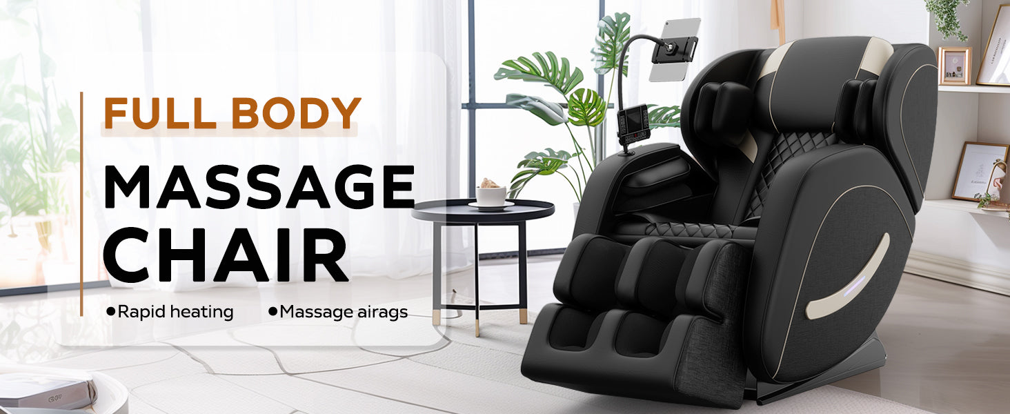 Massage Chair Recliner With Zero Gravity With Full Body Air Pressure Black Pu Leather