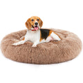 Anti Slip Round Fluffy Plush Faux Fur Cat Bed, Large Brown Brown Fabric