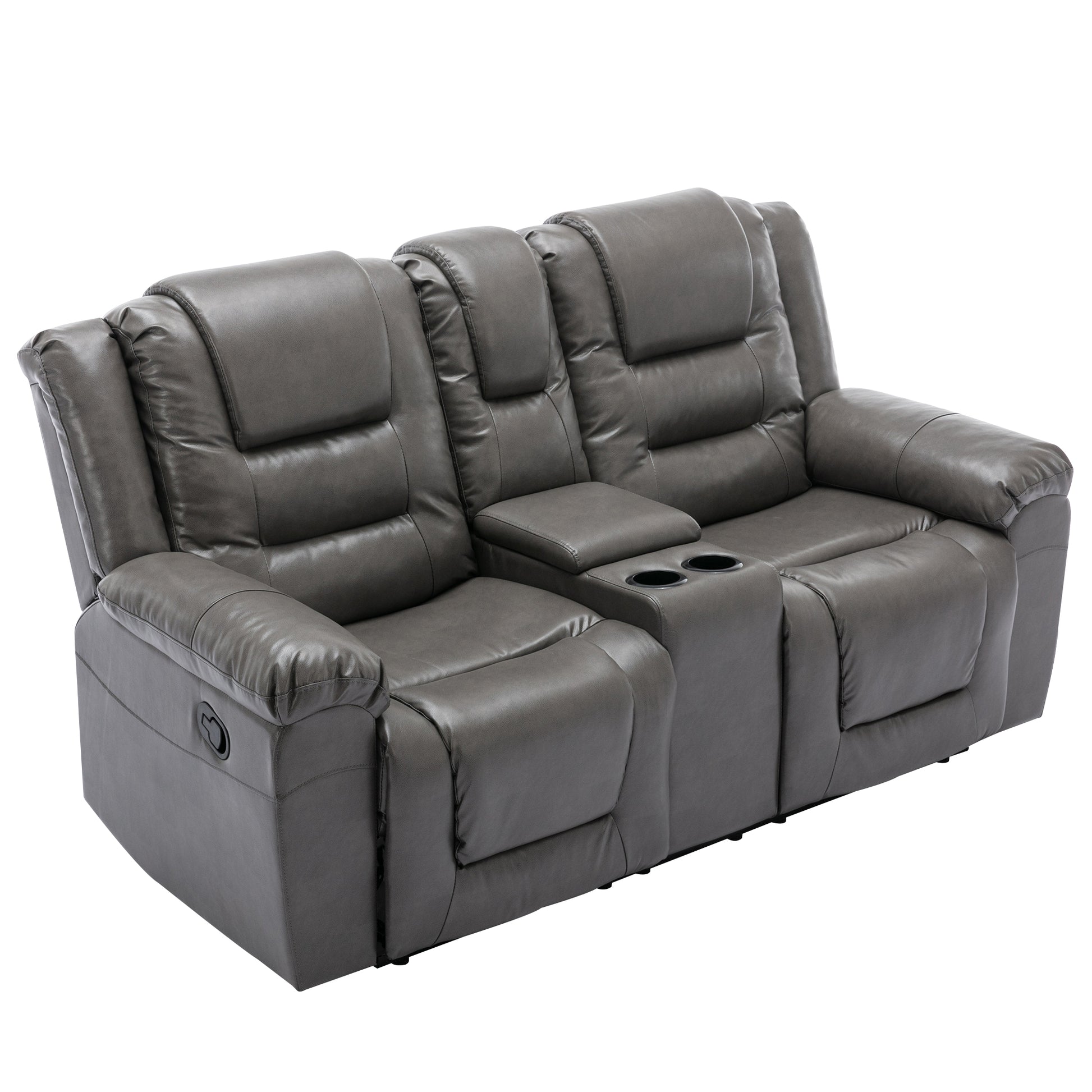 2 Seater Home Theater Recliner Manual Recliner Chair With A Storage Box And Two Cup Holders For Living Room,Bedroom, Grey Grey Foam Pu