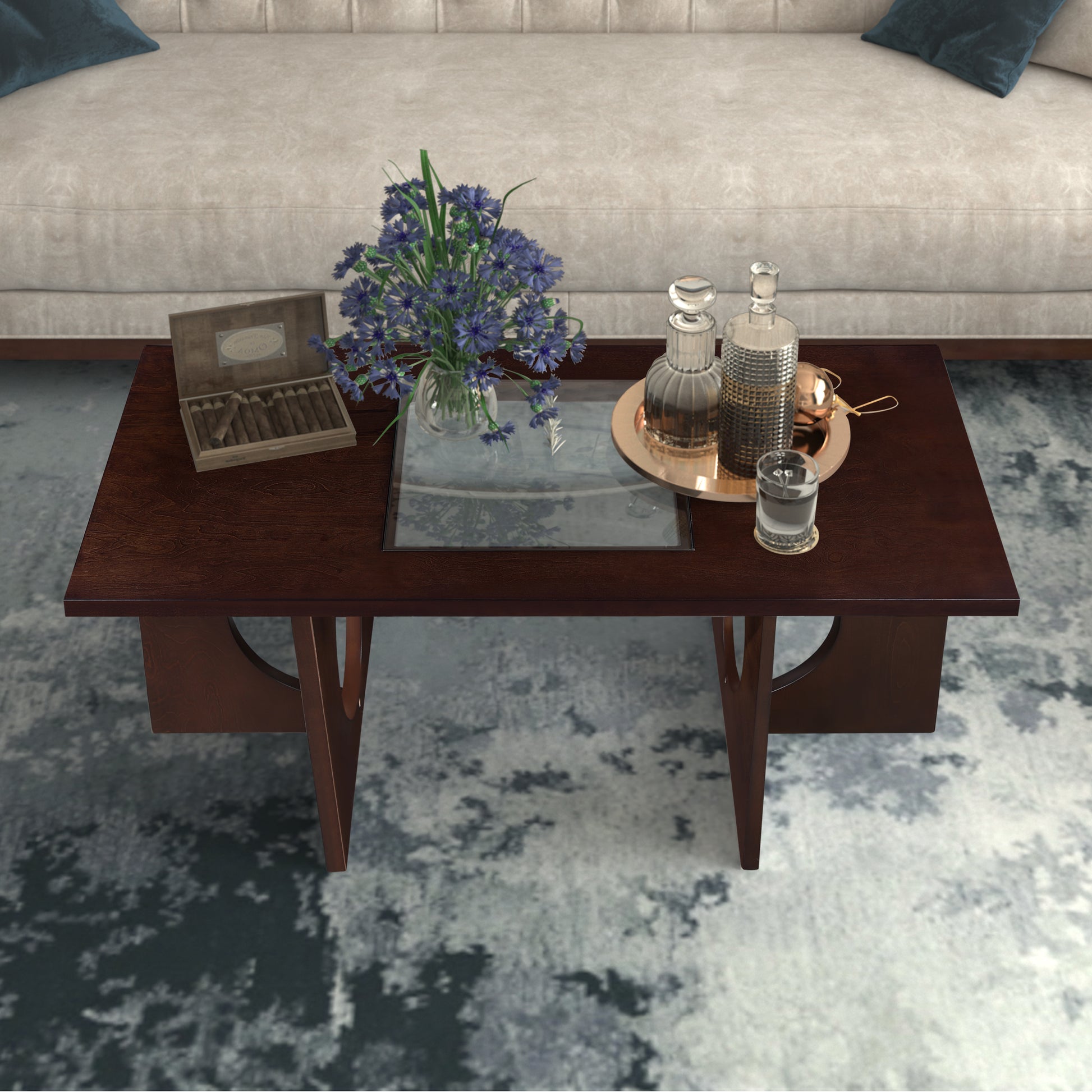 47" Contemporary Wood Rectangular Coffee Table With Clear Tempered Glass Top, Light Espresso Light Espresso Mdf Glass