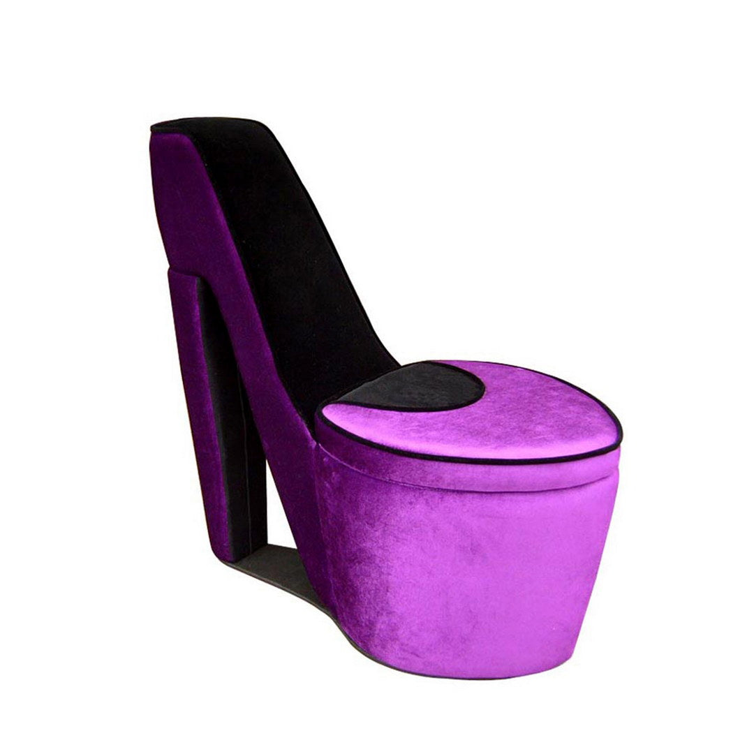 32.86" In Purple W Black Sole High Heel Storage Chair Purple Black Wood Fabric