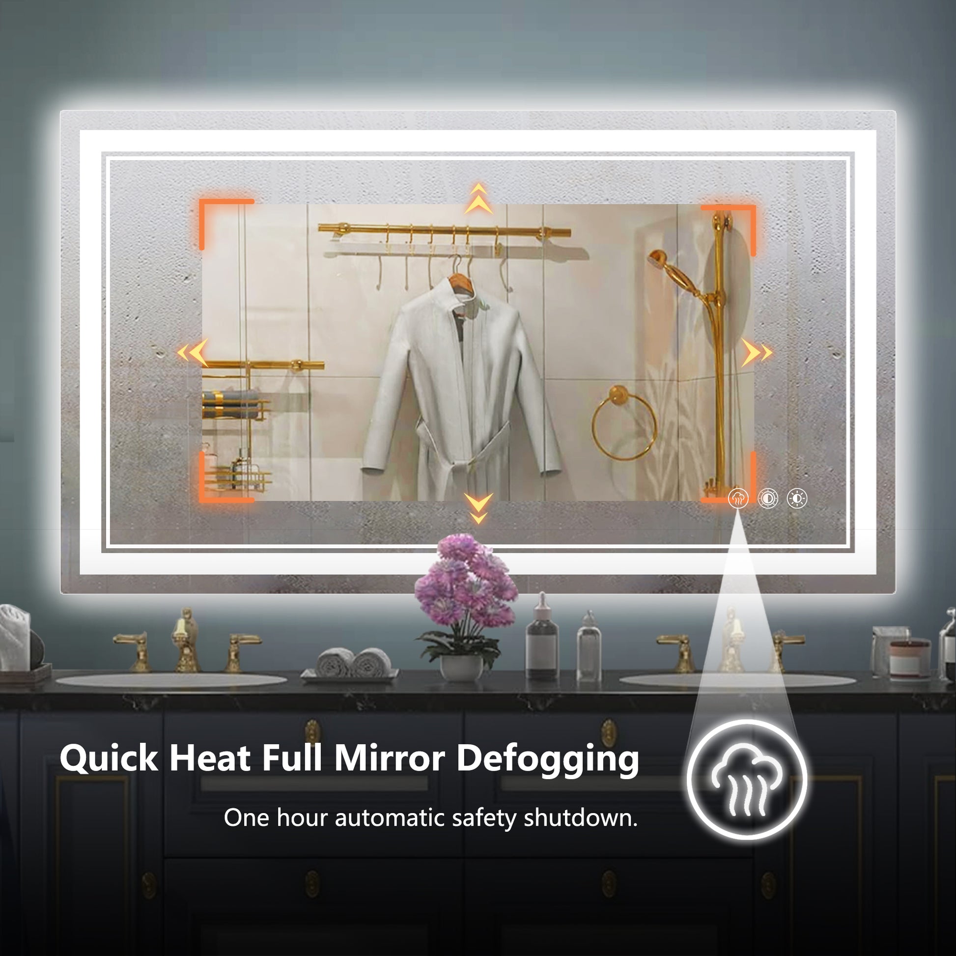 48"X28" Led Bathroom Mirror Adjustable Dimming & 3 Color Temperatures, Anti Fog Feature White Black Aluminium,Tempered Glass