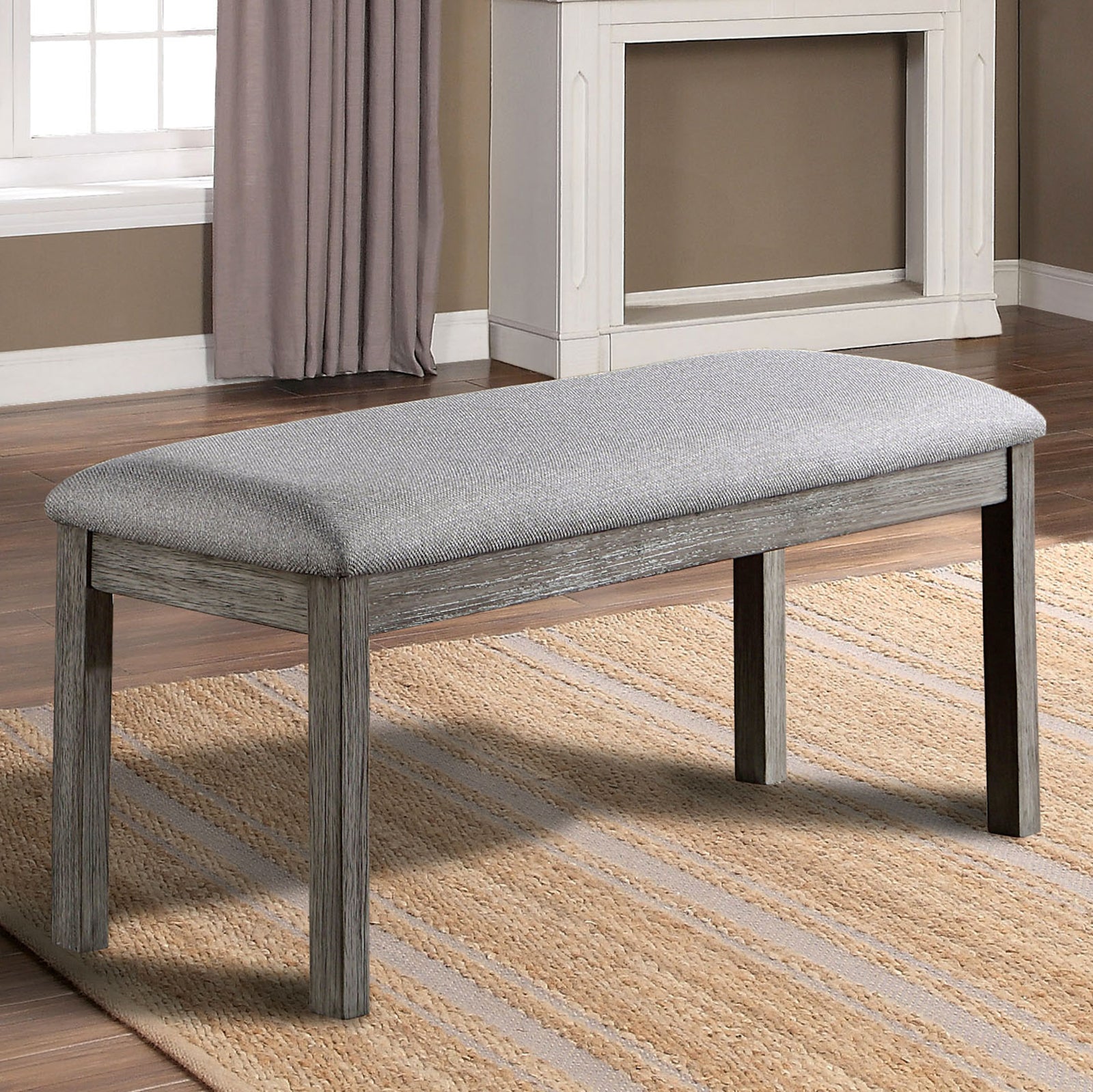 Gray Color Dining Bench Padded Seat 1Pc Bench Kitchen Dining Room Wire Brushed Finish Gray Dining Room Classic,Modern,Transitional Rubberwood Fabric,Solid Wood