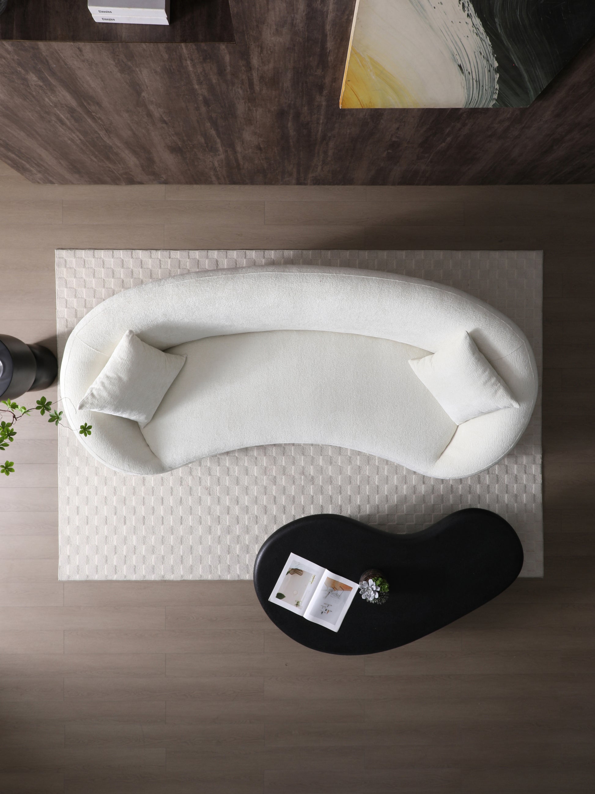 Minimalist Curved Sofa, 3 Seater, Chenille Velvet Fabric Upholstered Sofa, Tight Curved Back Velvet Cloud Couch For Living Room Apartment Office, White White Chenille Wood Primary Living Space Medium Soft Tight Back Modern Eucalyptus Recessed Arms Foam