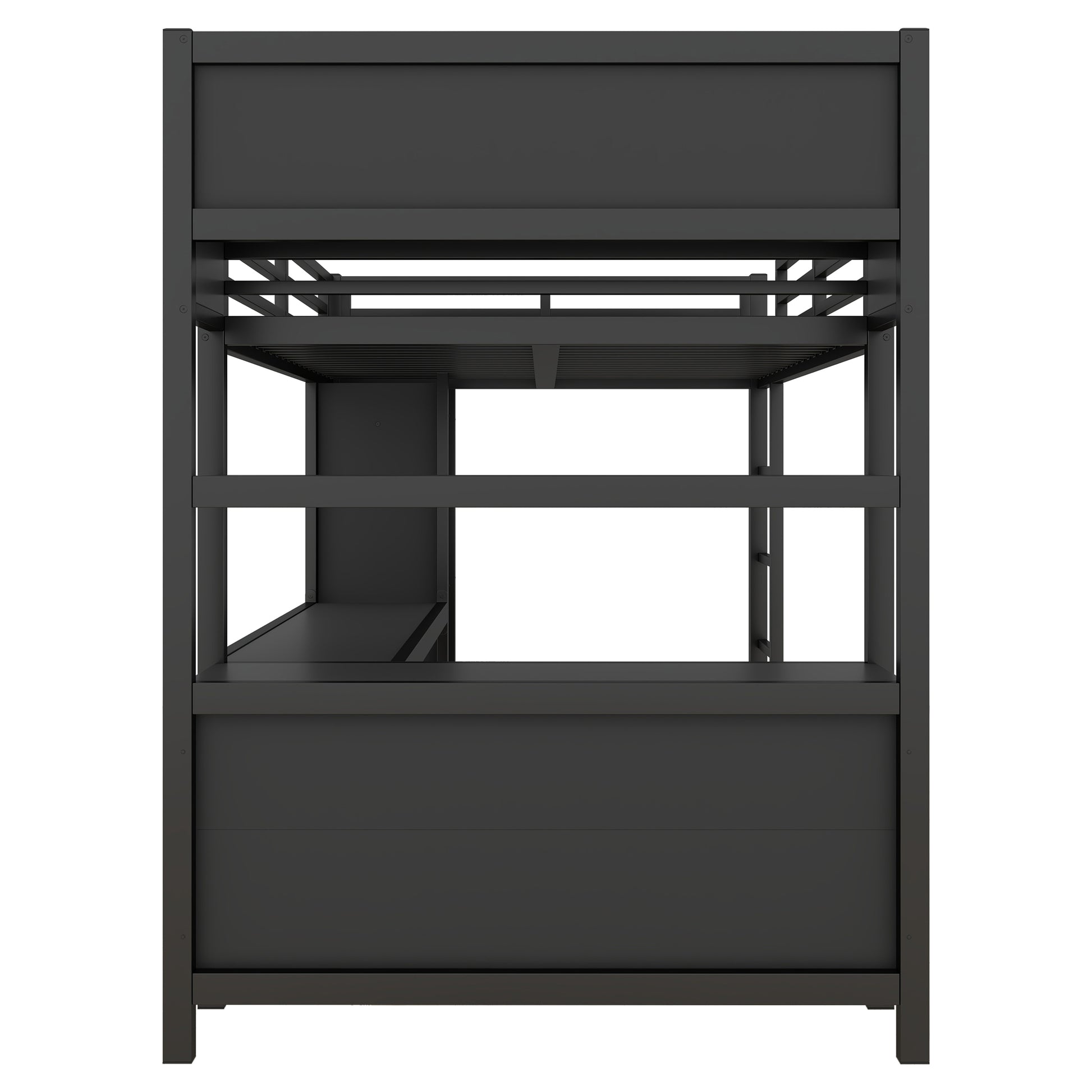Metal Loft Bed With Wardrobe And L Shaped Desk, Full Size Loft Bed With Storage Cubes And Shelves, Heavy Duty Loft Bed For Kids Teens Adults, Black Full Black Metal