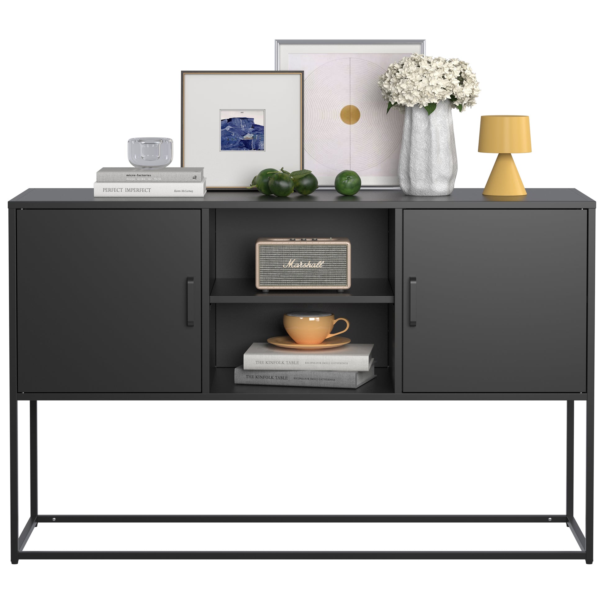 Modern Sideboard Buffet With Plenty Of Storage Space Anti Tilt Mechanism, Elegant Handles, Silent Magnetic Closure And Eco Friendly Finish For Kitchen, Dining Room And Living Room. Accent Chests 5 Or More Spaces Antique Black Primary Living Space Shelves