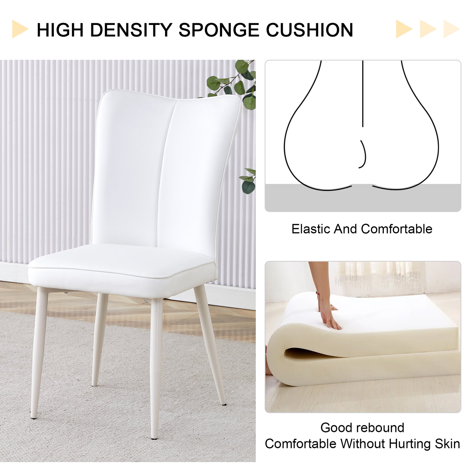 Table And Chair Set, Mdf Desktop, White Metal Table Legs, Stable And Beautiful, Suitable For Most Styles Of Home. Modern Simple Dining Table, Comfortable Seating. White Seats 4 Mdf