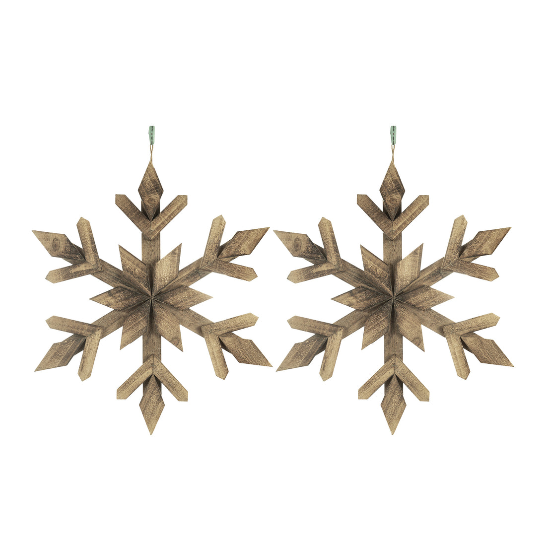 21.7X 21.7" Large Fir Wood Snowflake Ornaments, Hanging Home Decor Accents For Christmas Tree, Wall Art, Holiday Display, Set Of 2 Brown Wood
