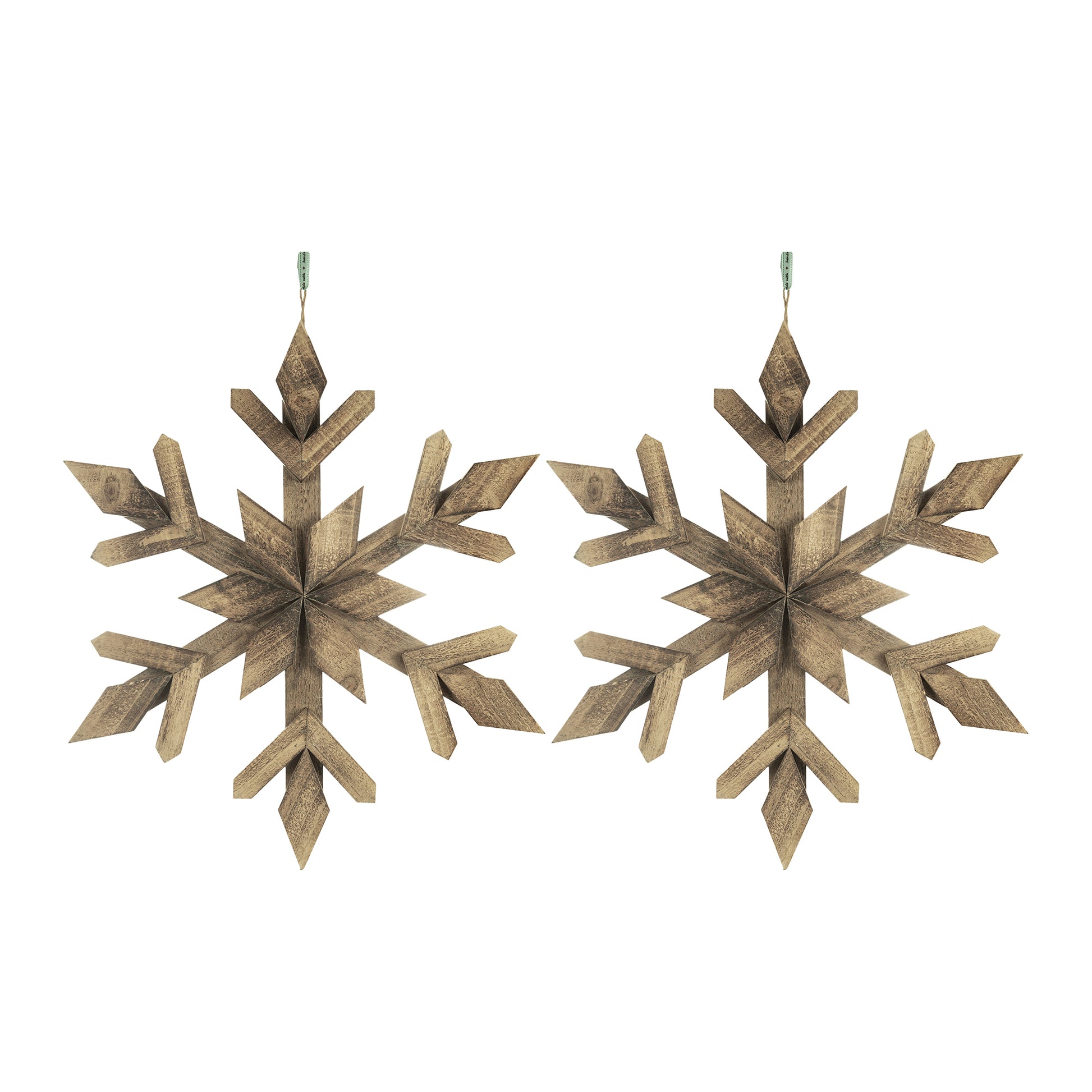 21.7X 21.7" Large Fir Wood Snowflake Ornaments, Hanging Home Decor Accents For Christmas Tree, Wall Art, Holiday Display, Set Of 2 Brown Wood