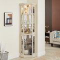 Corner Glass Cabinet Lighted Curio Cabinet Corner Display Case For Living Room, Curio Cabinet, Antique Collection, Wine,Bar Glass Storage Light Included, Antique White Antique White Mdf