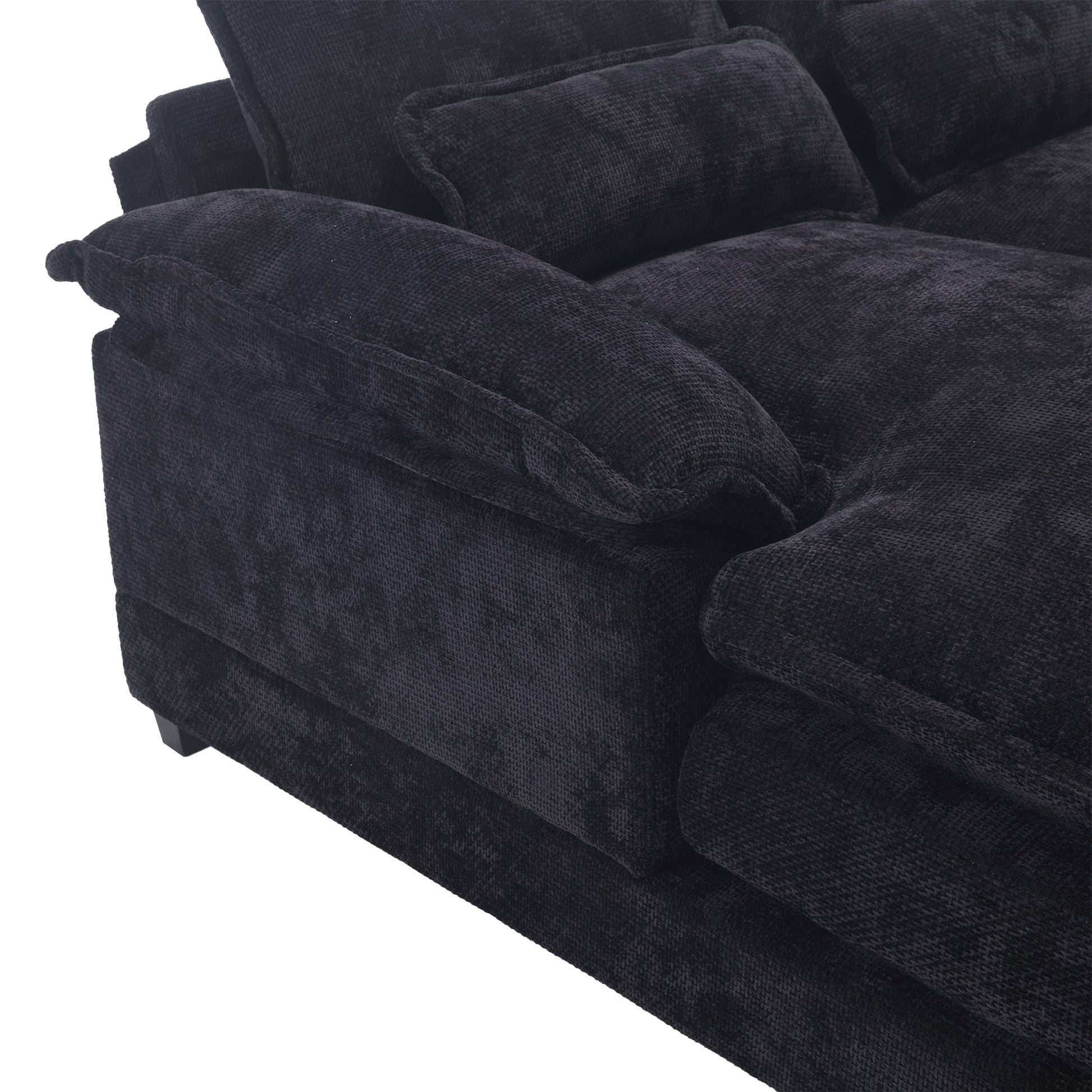 United We Win Modern Large Chenille Fabric U Shape Sectional Sofa Black Chenille 4 Seat