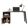 Congo Writing Desk, Two Legs, One Drawer Brown Computer Desk Floor Mount Rectangular Desk Rectangular Particle Board