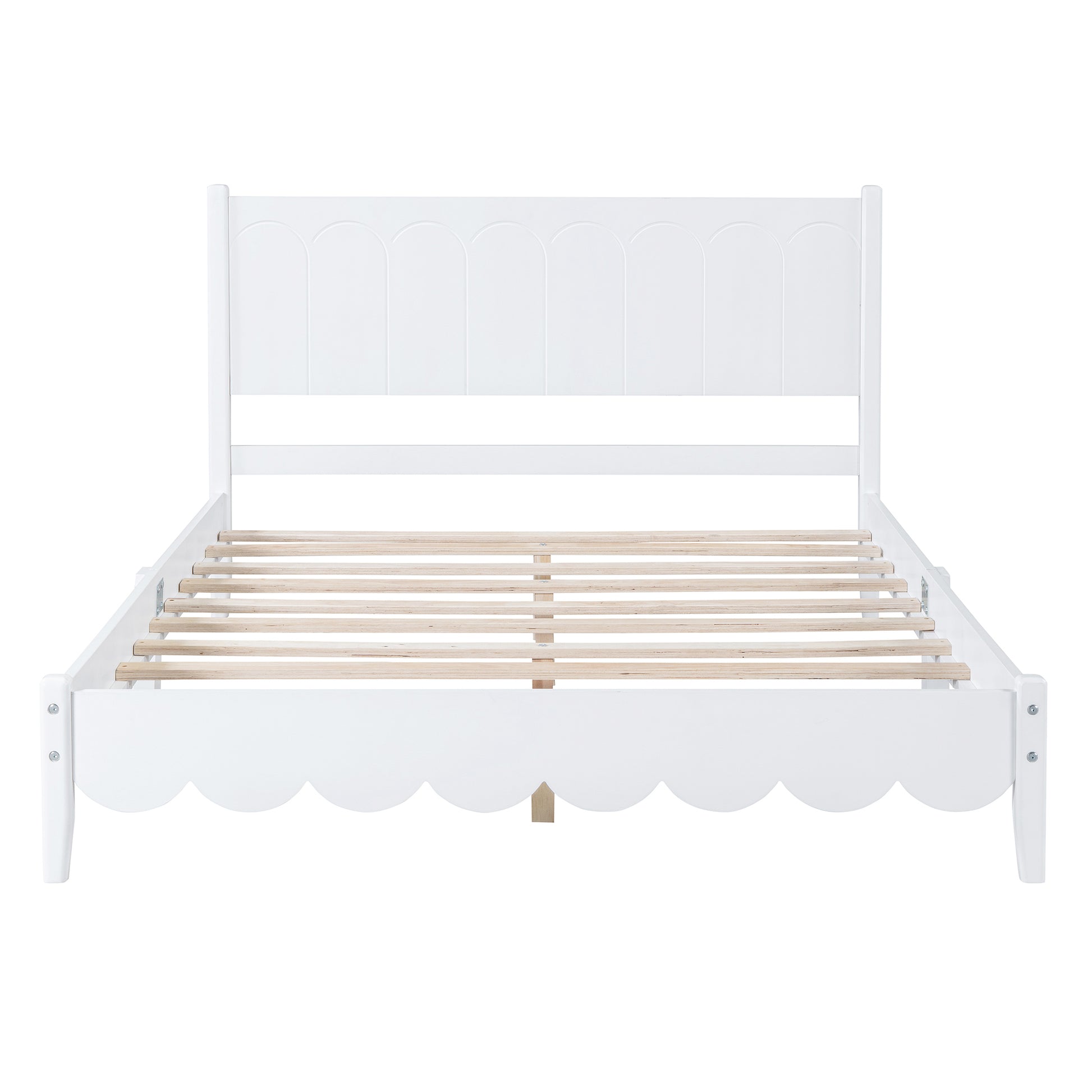 Full Size Wood Platform Bed Frame, Retro Style Bed With Rectangular Headboard,No Need Box Spring,White Full White Wood