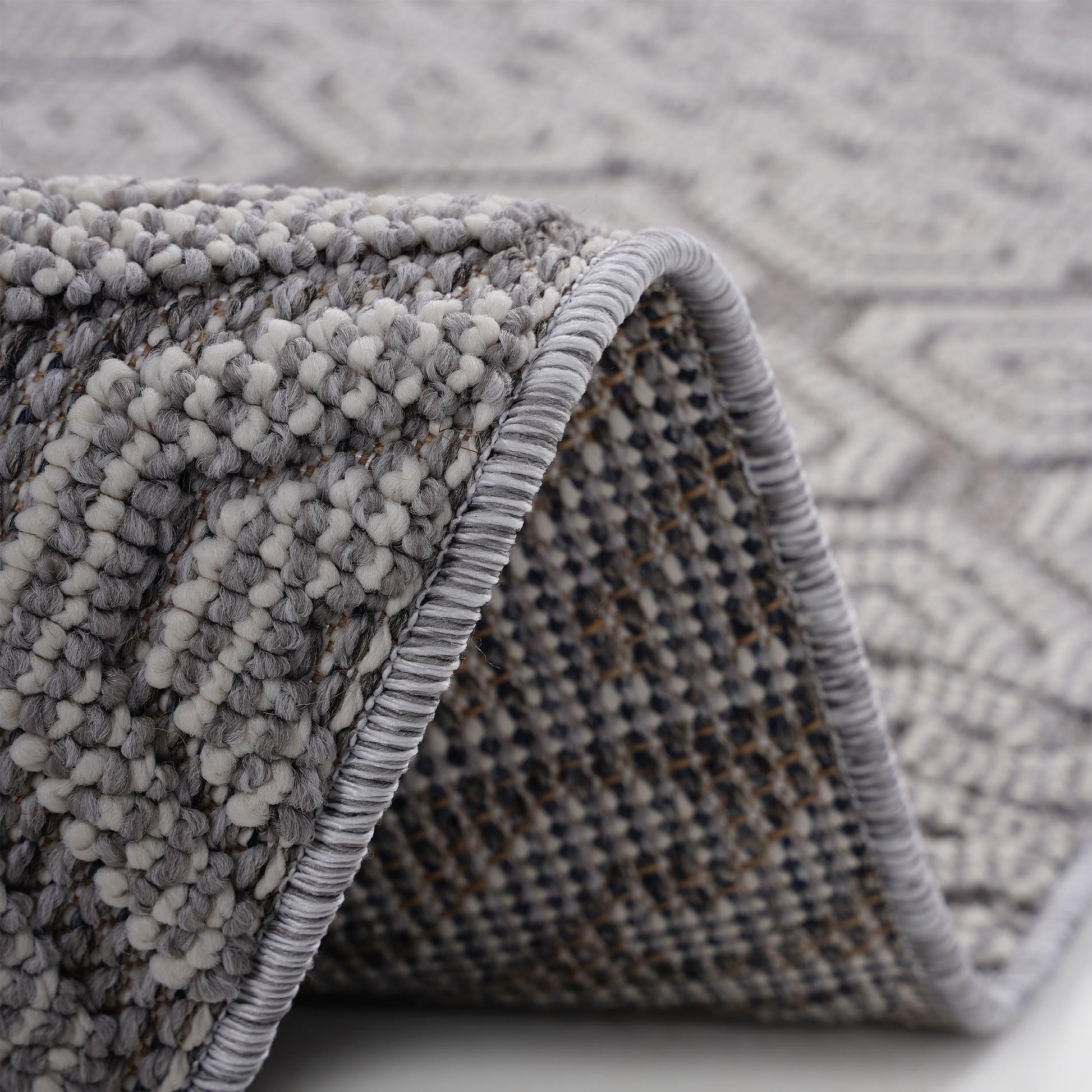 Naar Guros Collection 2X8 Grey White Geometric Indoor Outdoor Area Rug Grey White Polypropylene