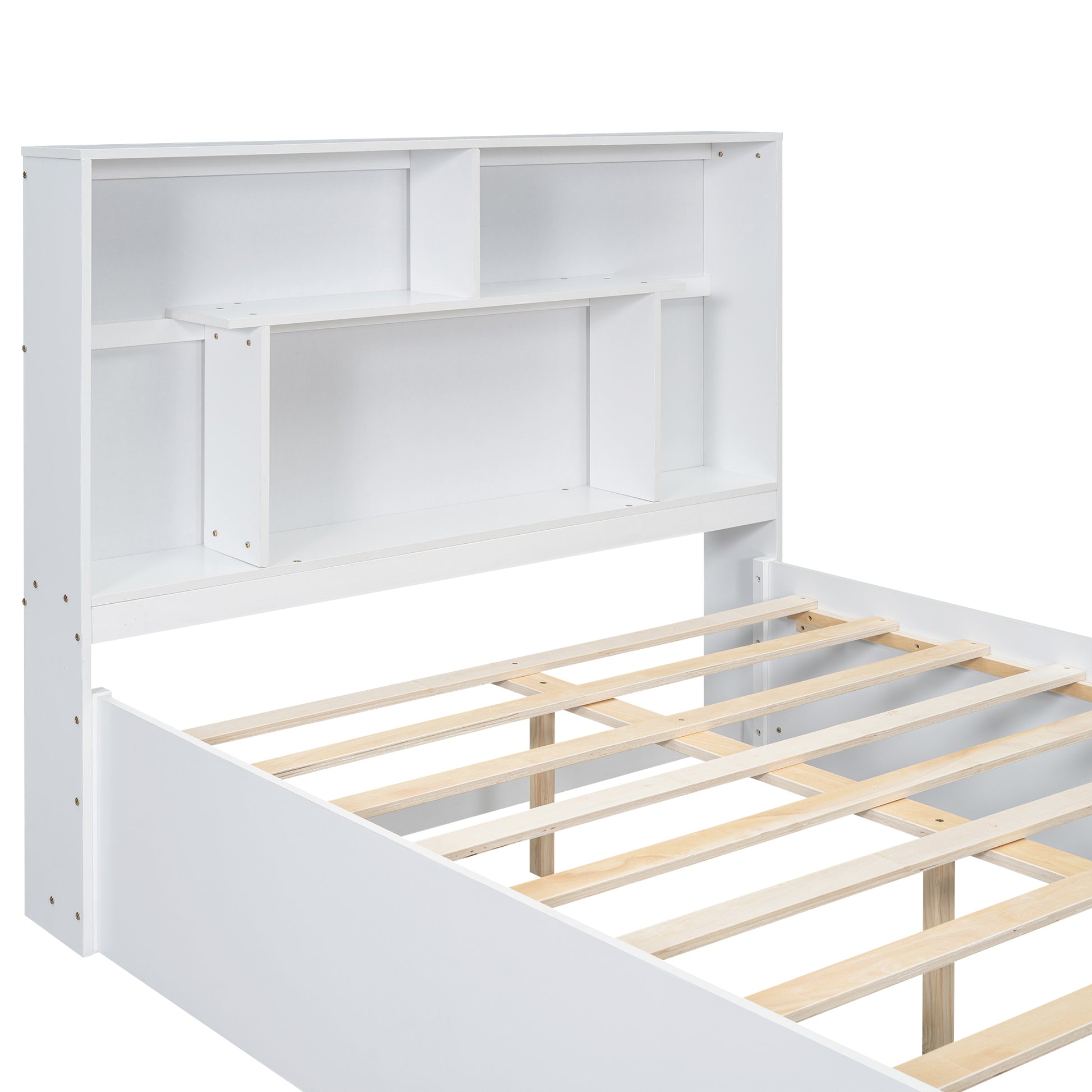 Full Size Platform Bed With Storage Headboard And 2 Drawers, White Box Spring Not Required Full White Wood Bedroom Bed Frame Solid Wood Mdf