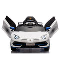 12V Kids Ride On Car W Parents Remote Control,Licensed Lamborghini Aventador Xago,Hydraulic Pressure Door,Slow Start,Early Education,Bluetooth,Adjustable Volume,Mp3,Usb,Led Lights For Kids Aged 3 8. White 50 99 Lbs Polypropylene